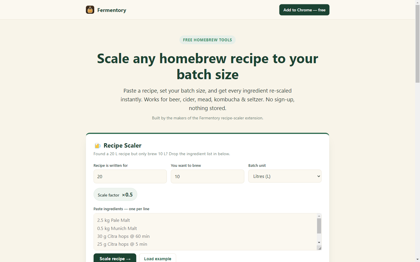 Fermentory detecting and scaling a homebrew recipe
